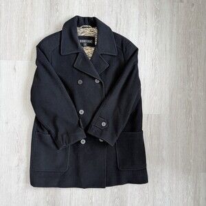 London Fog Deborah Wool Peacoat Black Women's 12 Petite Quilted Tiger Liner VTG